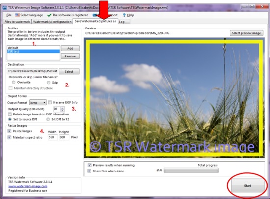 How to configure a text watermark in TSR Watermark Image