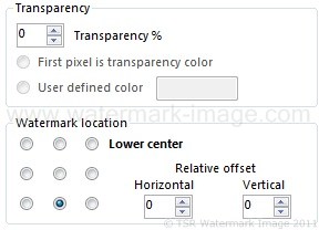 How to set the transparency and watermark location when using TSR Watermark Image