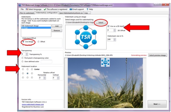 How to configure an image watermark in TSR Watermark Image