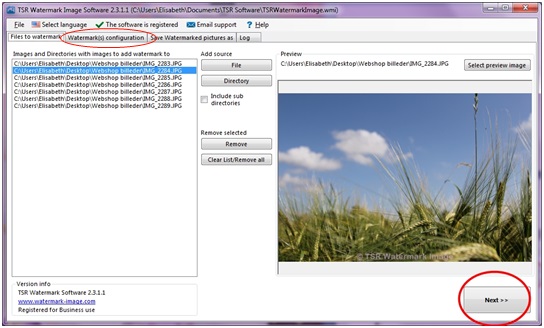 How to select the watermarking tab when using the TSR Watermark Image