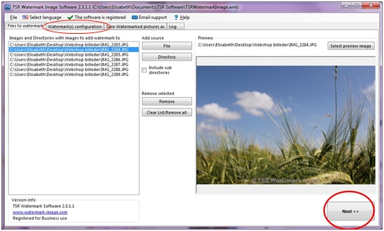 How to select the watermarking tab when using the TSR Watermark Image
